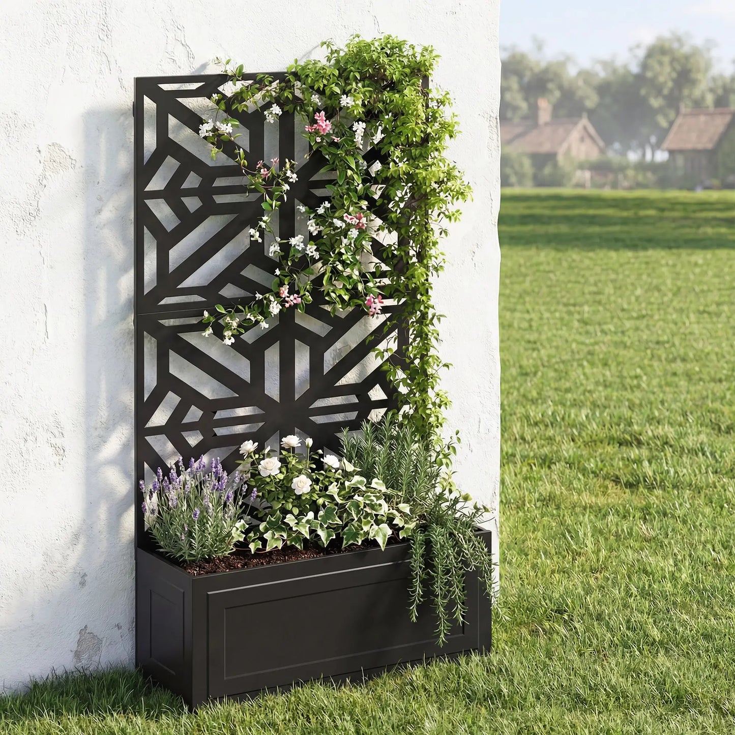 Lit de jardin surélevé en métal avec treillis pour plantes grimpantes, 53x22x66 po