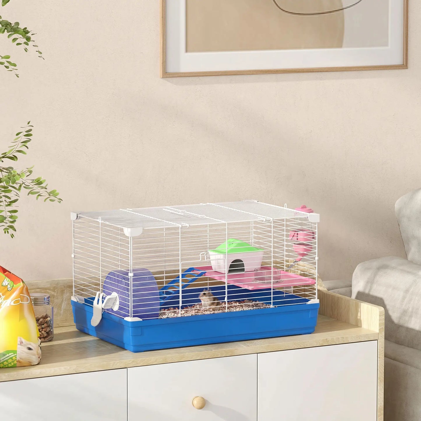 Cage à hamster de 18,5" avec roue, biberon et bol, 2 étages