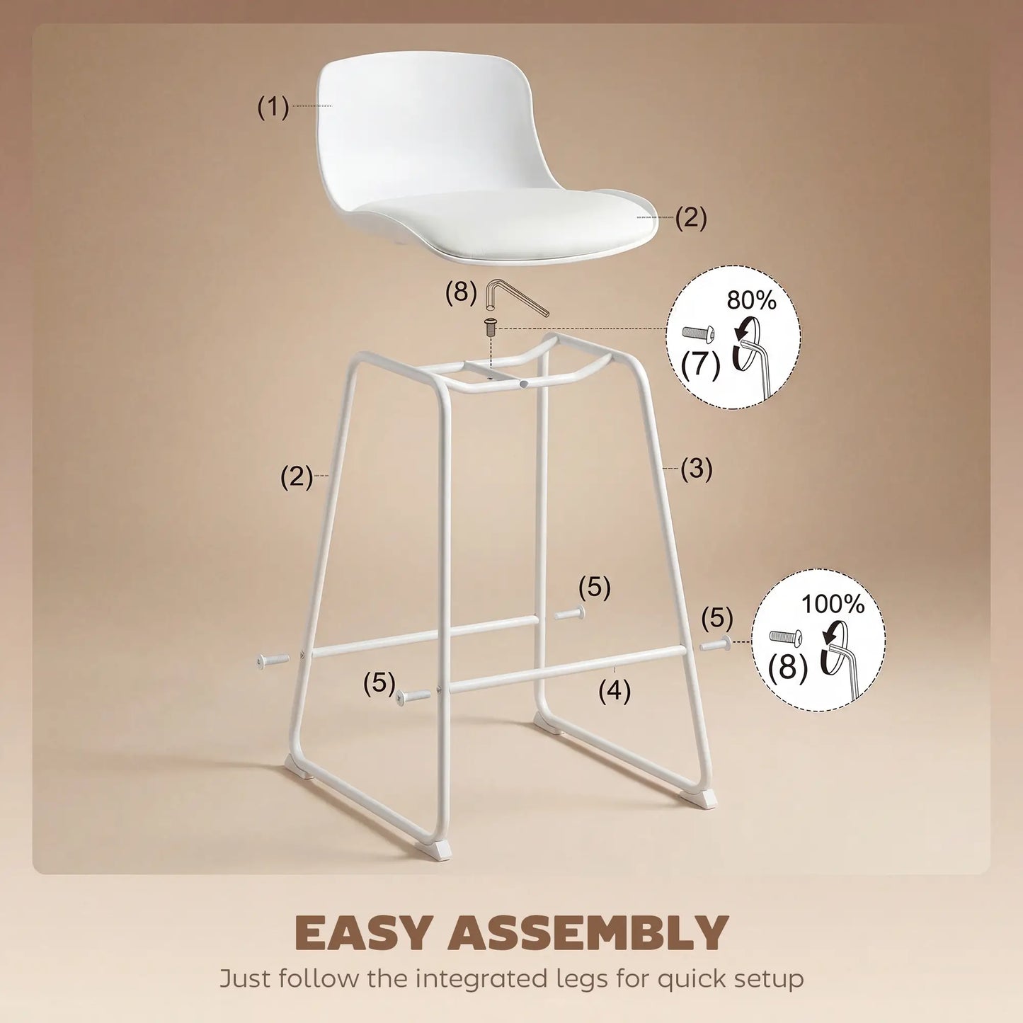 Modern Bar Stools Set of 2, PU Leather, Counter Height, White Bar Stools at Gallery Canada