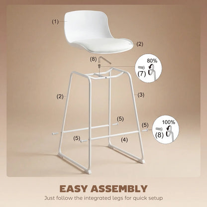 Modern Bar Stools Set of 2, PU Leather, Counter Height, White Bar Stools at Gallery Canada