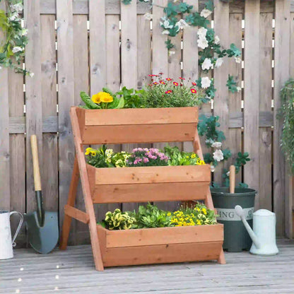 3 Tier Elevated Planter Box, Wooden Raised Garden Bed, 26" x 30" x 30", Brown Elevated Garden Beds at Gallery Canada