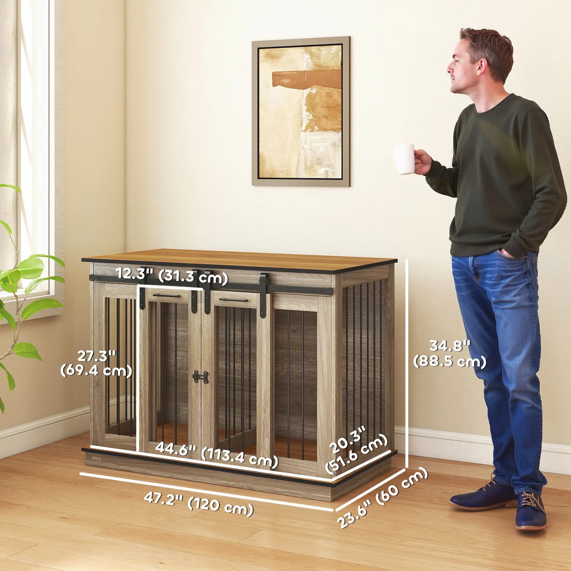 47in Wooden Dog Crate Furniture, Kennel TV Stand, Pet House Side Table, Oak Houses, Kennels & Pens at Gallery Canada
