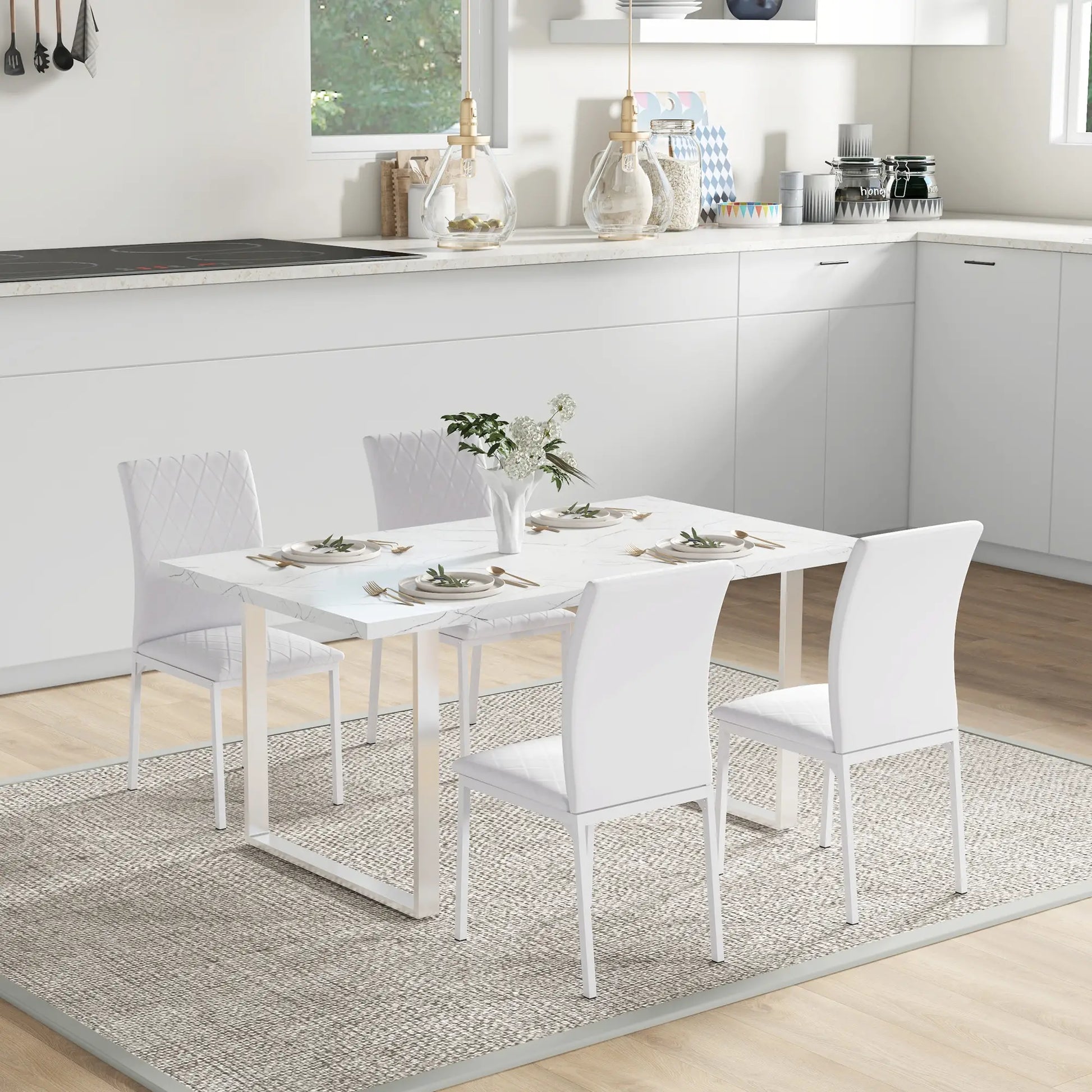 Modern Dining Chairs Set of 4, Upholstered Faux Leather, White Bar Stools at Gallery Canada