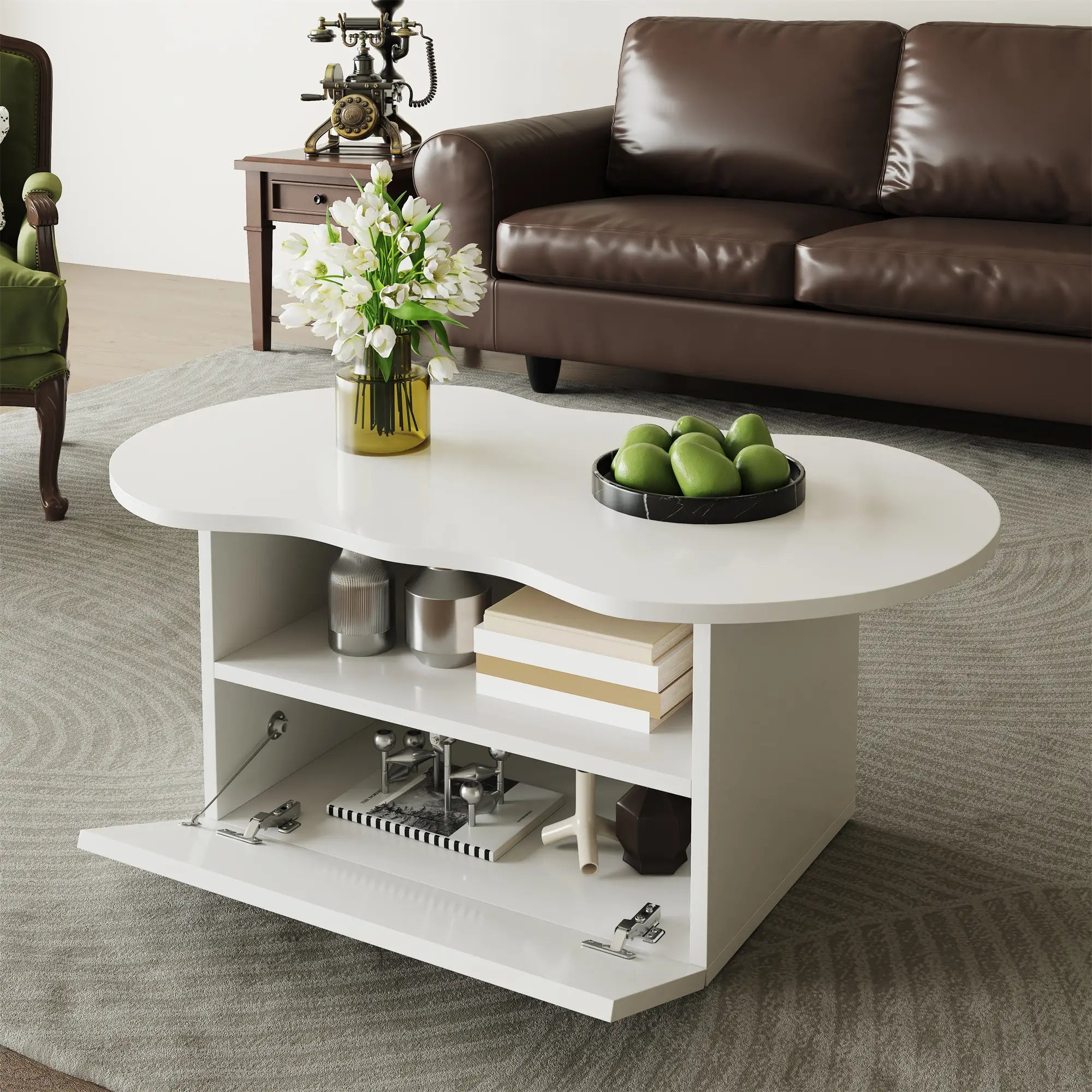 Coffee Table with Drawer, Open Storage, 39.5