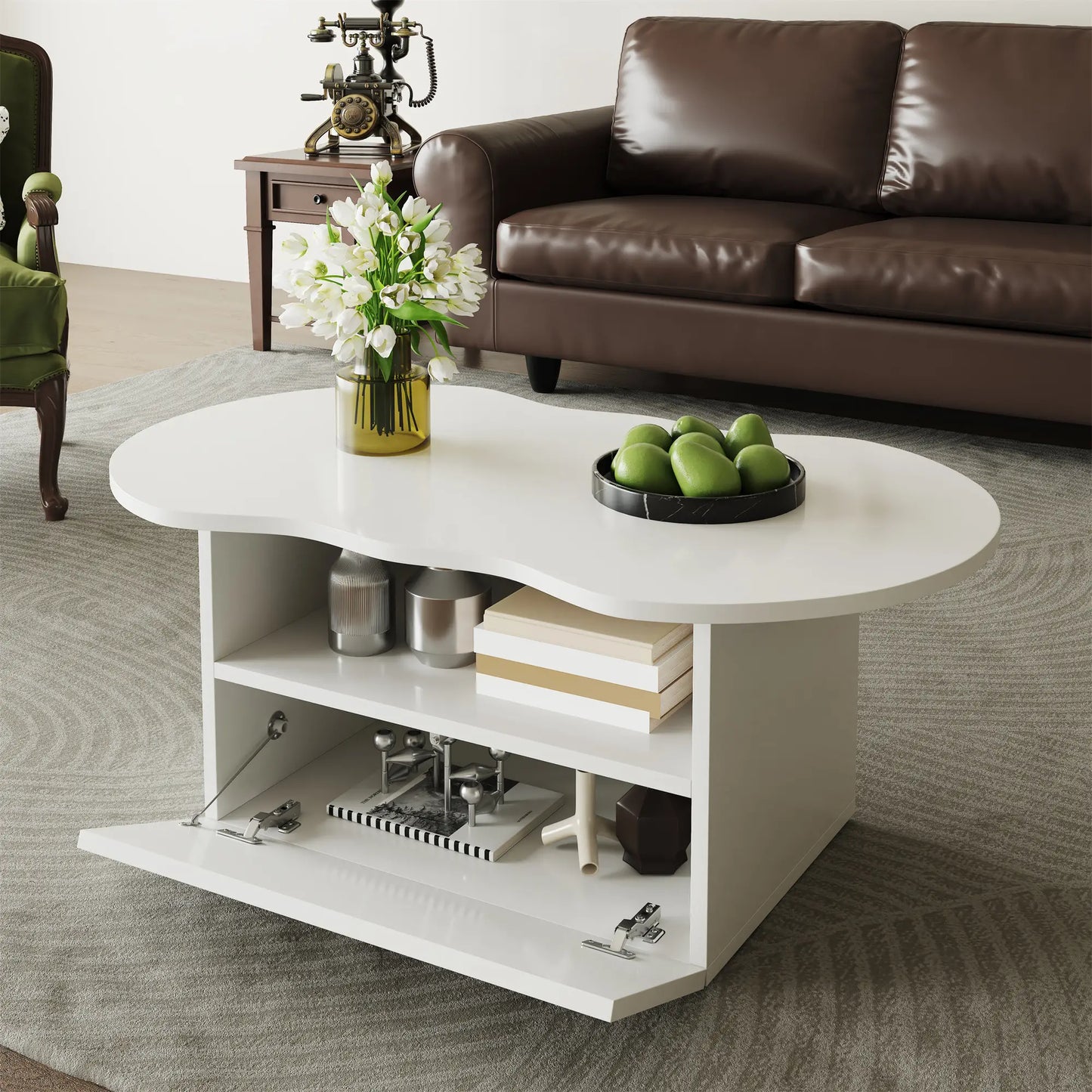 Coffee Table with Drawer, Open Storage, 39.5" L x 23.5" W x 15" H, White Coffee Tables at Gallery Canada