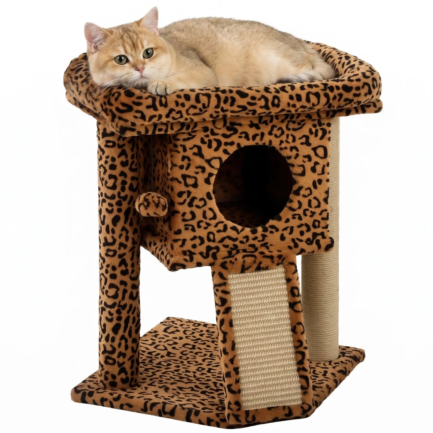Cat Tree, Small Cat Tower with Perch, Scratching Post, Cat Condo, Toy Ball for Kitty, Leopard Print Compact Towers at Gallery Canada