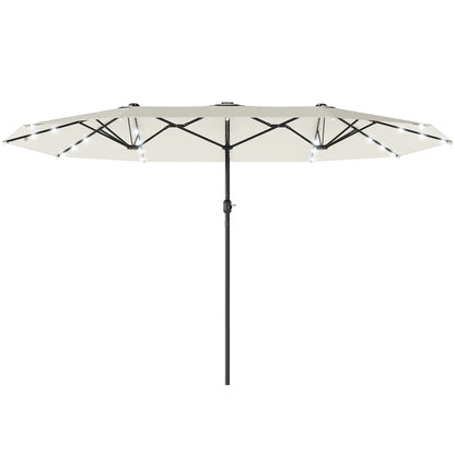 173" Double-Sided Sun Umbrella, Garden Parasol, Solar LED Light, Cream White Double-sided Umbrellas Cream at Gallery Canada