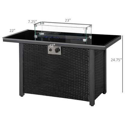 43in Propane Fire Pit Table, 50,000 BTU, Blue Glass Rock, Black Fire Pits at Gallery Canada