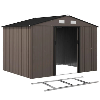 9.1'x6.4'x6.3' Garden Storage Shed, Foundation Kit, Metal Tool House, Double Doors, Brown Sheds at Gallery Canada