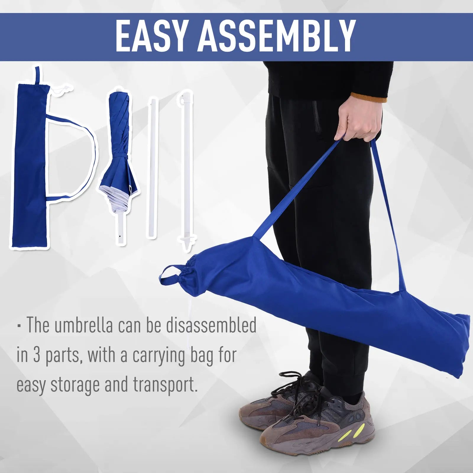 6.7ft Beach Umbrella, Push Button Tilt, Ruffled, Blue Beach Umbrellas at Gallery Canada