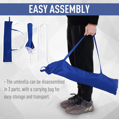 6.7ft Beach Umbrella, Push Button Tilt, Ruffled, Blue Beach Umbrellas at Gallery Canada