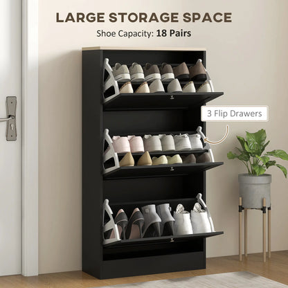 Modern Shoe Storage, 3 Flip Drawers, Adjustable Shelves, 18 Pairs, Black Shoe Storage Cabinets & Racks at Gallery Canada