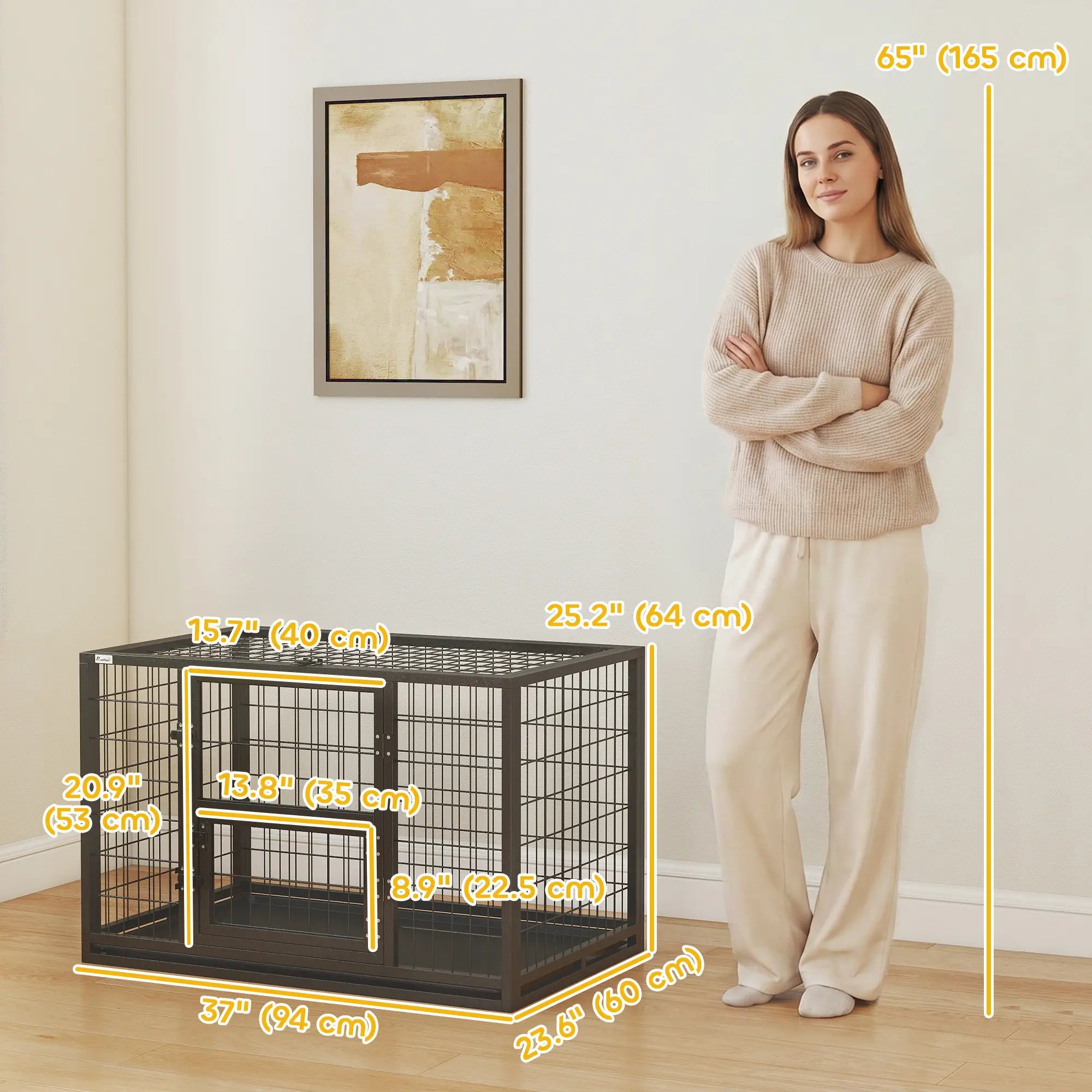 37 Inch Heavy Duty Dog Crate, Metal Kennel With Removable Tray Dog Cages & Crates at Gallery Canada