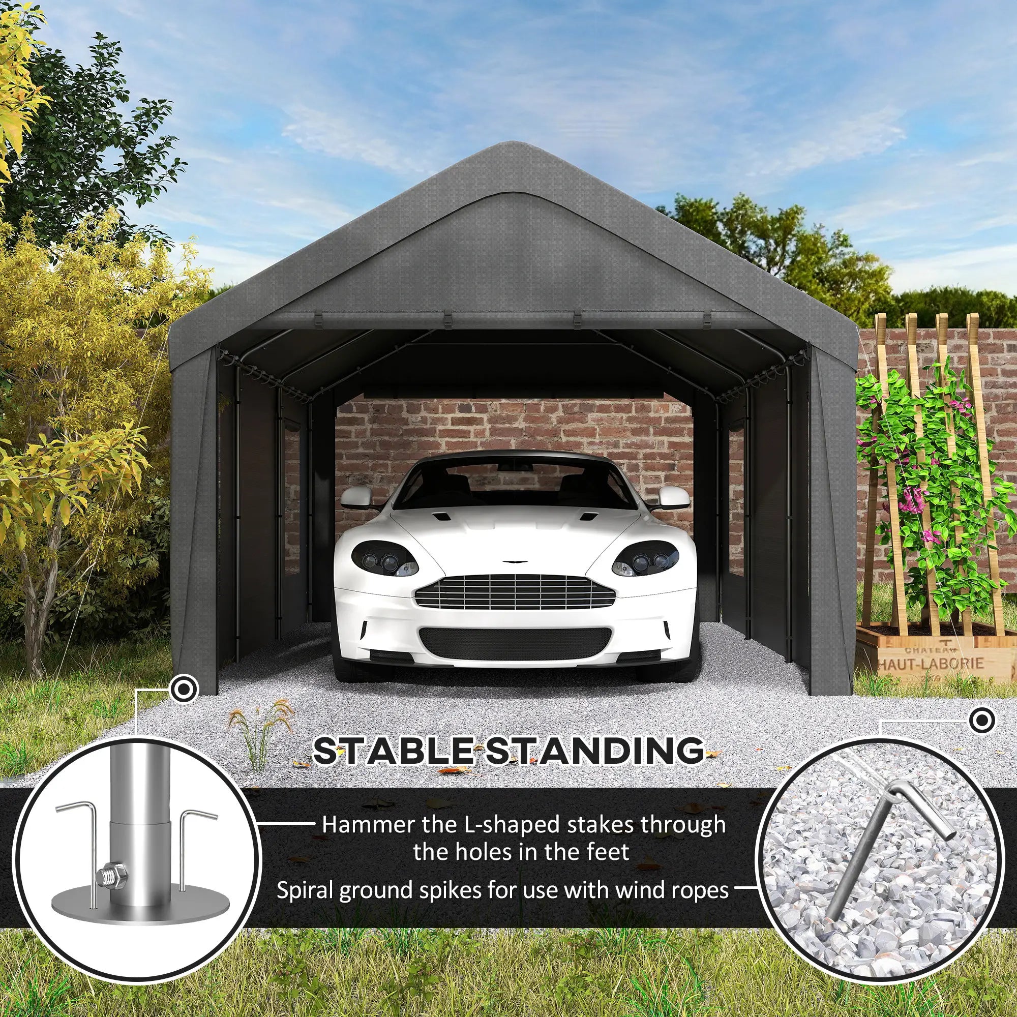 12 x 20ft Carport, 2 Roll-Up Doors, 4 Windows, Dark Grey Car Shelters at Gallery Canada