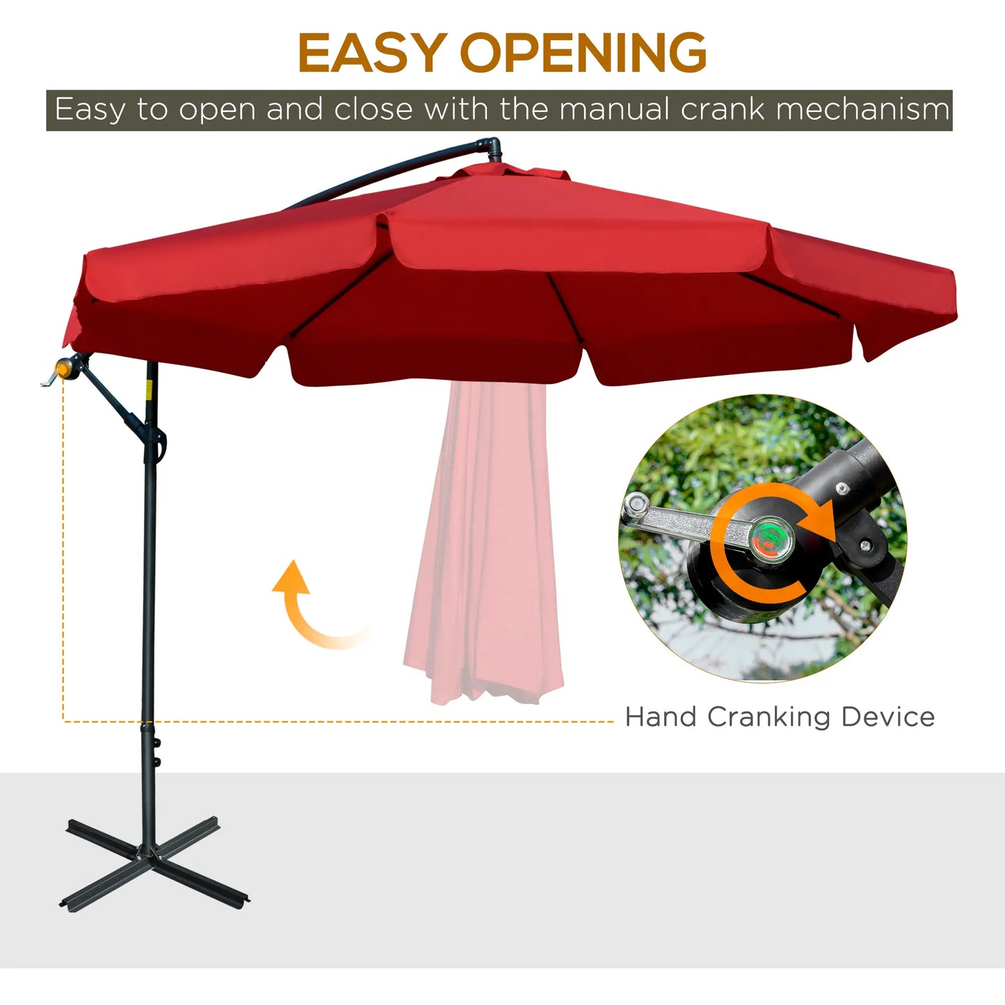 11FT Cantilever Patio Umbrella, Offset Hanging, Easy Tilt, Cross Base, Red Cantilever Umbrellas at Gallery Canada