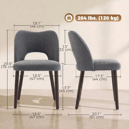 Upholstered Dining Chairs Set, Rubberwood Legs, Dark Grey