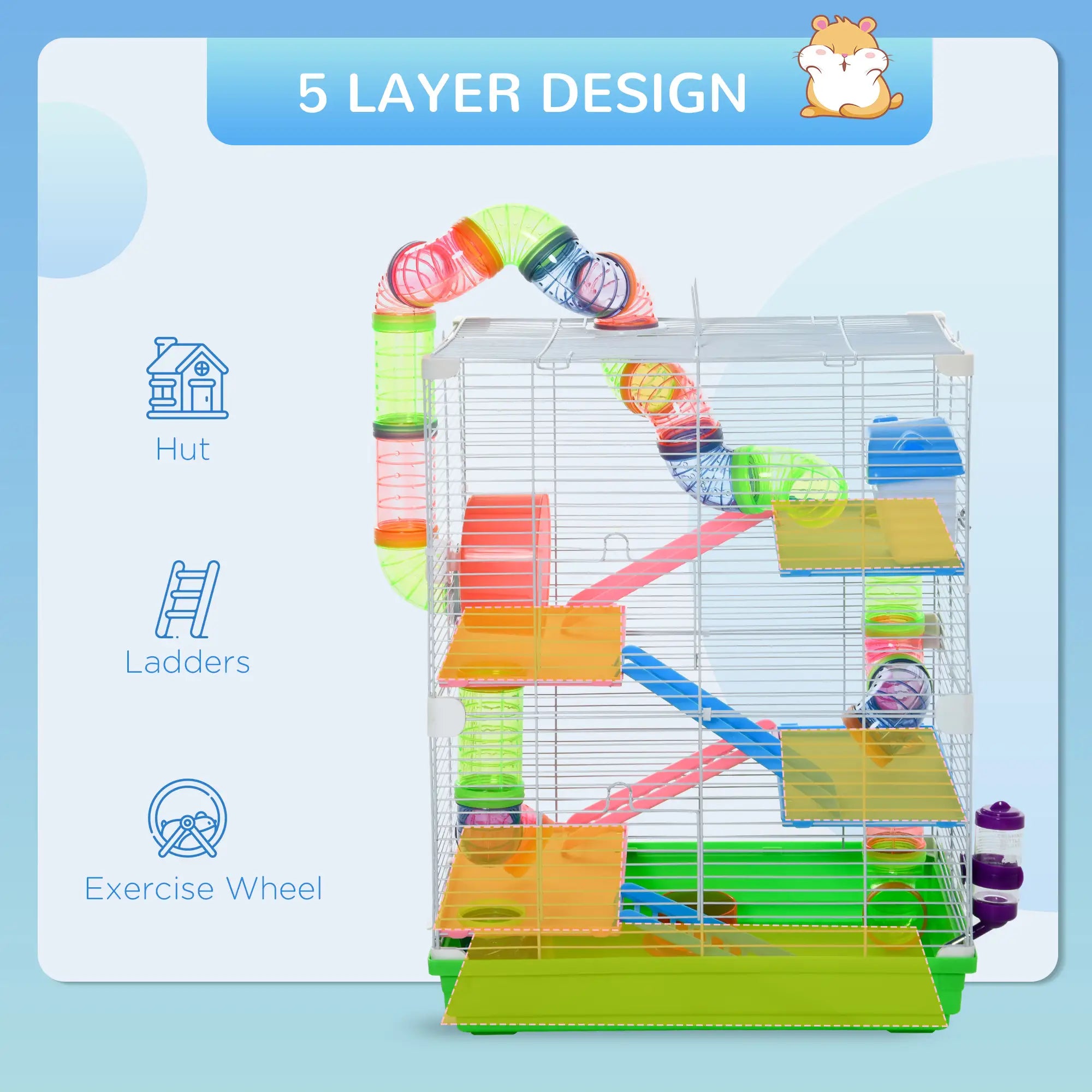 5-Tier Hamster Cage, Exercise Wheels, Play Tube, Green Hamster Cages at Gallery Canada