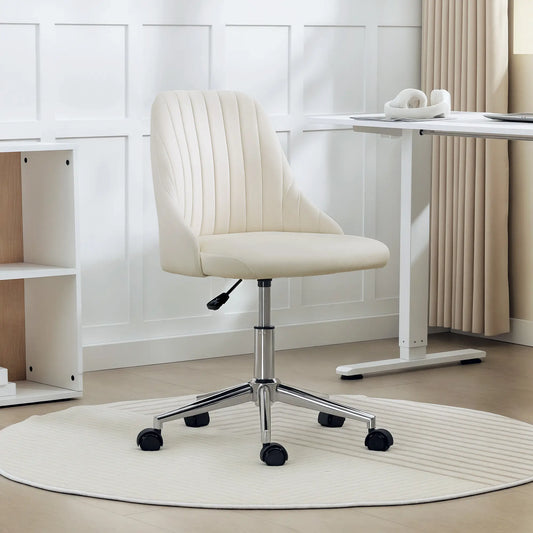 Velvet Adjustable Height Swivel Chair, Cream Task Chairs Cream at Gallery Canada