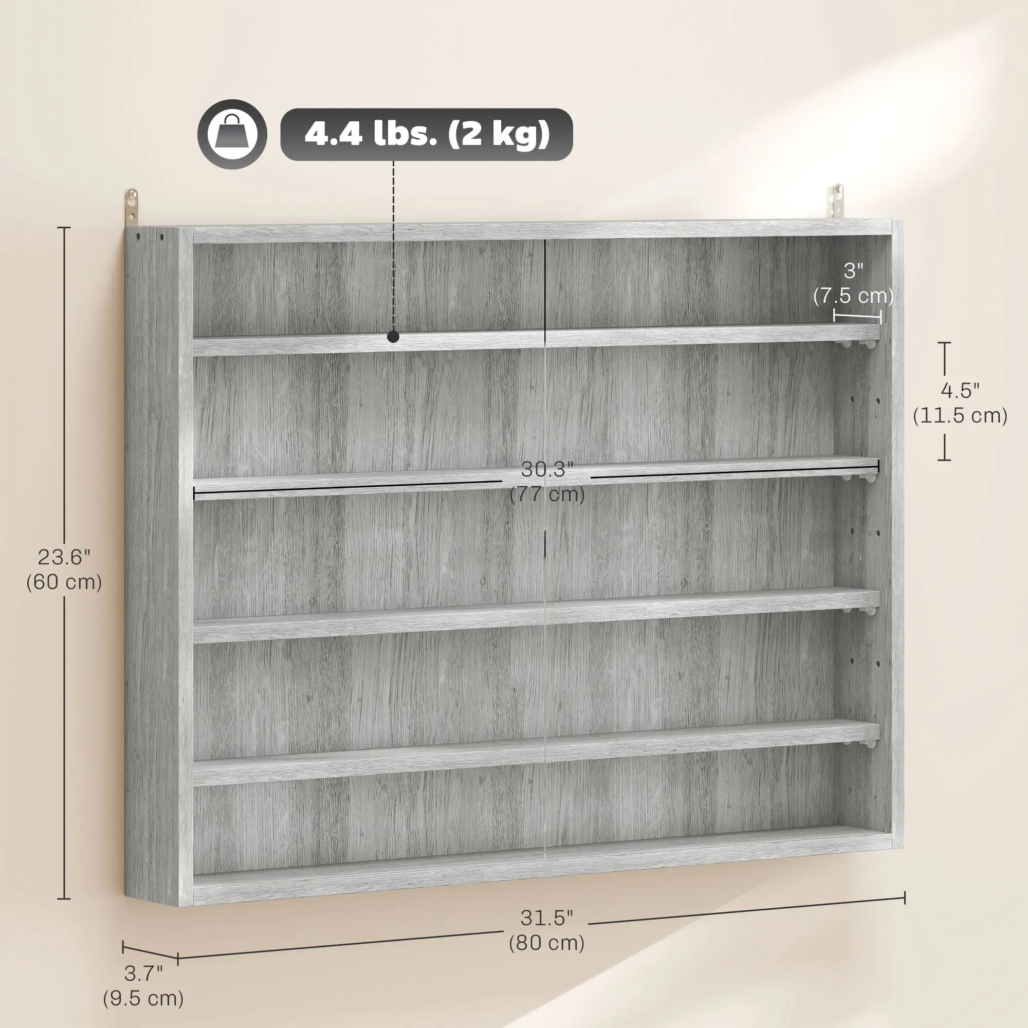 5-Tier Glass Display Cabinet, 2 Doors, 4 Adjustable Shelves, Grey Display Bookshelves at Gallery Canada