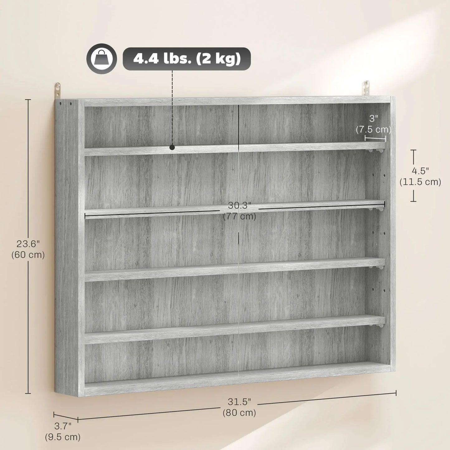5-Tier Glass Display Cabinet, 2 Doors, 4 Adjustable Shelves, Grey Display Bookshelves at Gallery Canada