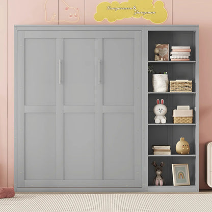 Murphy Bed with Shelves, Dual Piston Mechanism, 87.5" L x 16" W x 84" H, Grey Bed Frames at Gallery Canada