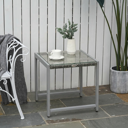 Rattan Coffee Table, Wicker Patio Side Table, Tempered Glass Top, Aluminum Frame, Gray Patio Side Tables at Gallery Canada