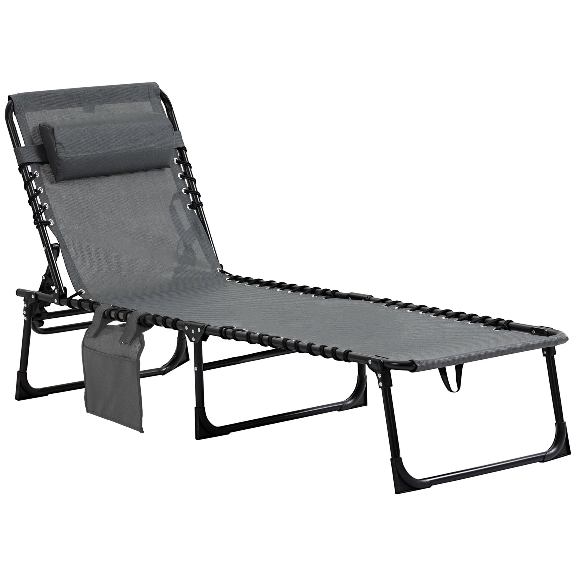 Outdoor Folding Chaise Lounge, Adjustable Backrest, Removable Pillow, Grey Lounger Chairs Grey at Gallery Canada