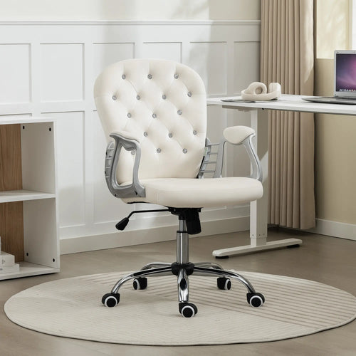 Office Chair, Adjustable Height, Tufted Back, Cream White