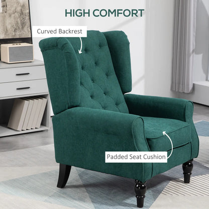 Fabric Accent Chair, Button Tufted, Wood Legs, Dark Green Accent Chairs at Gallery Canada