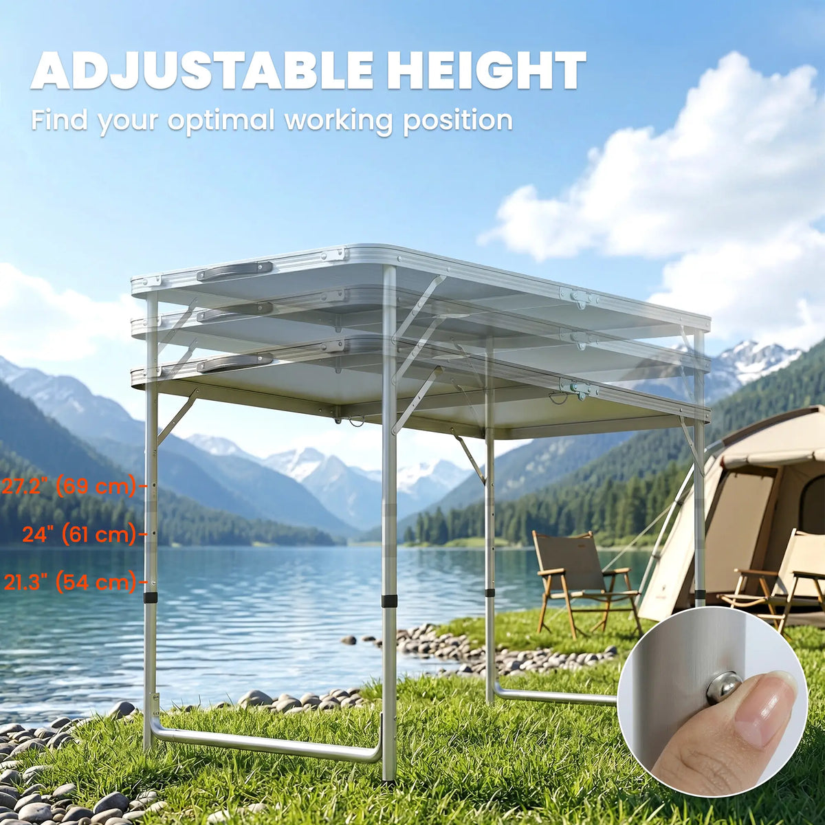 Aluminum Folding Picnic Table, Height Adjustable, Storage BBQ Camping Picnic Tables & Camping Chairs at Gallery Canada