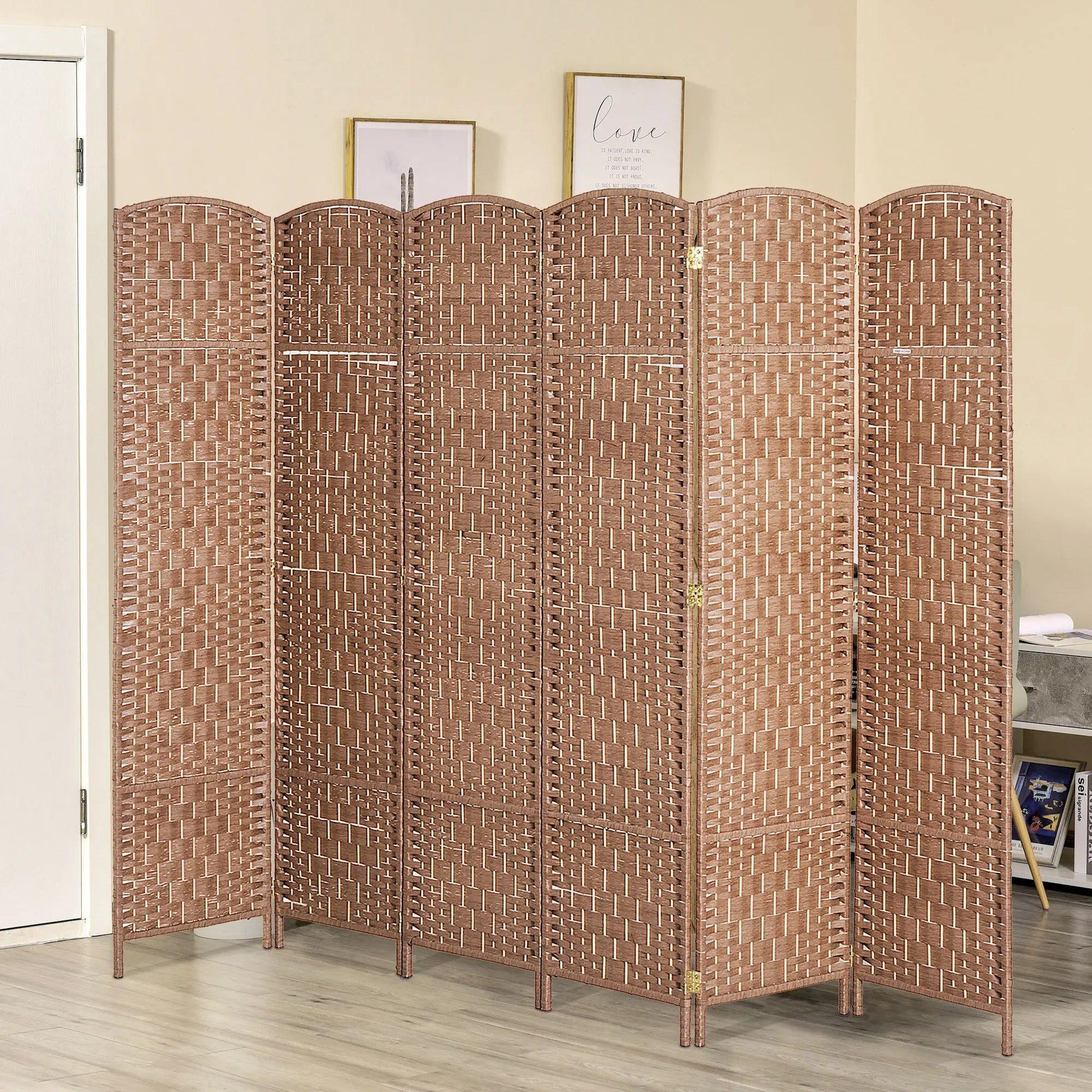 6ft Folding Room Divider, 6 Panel Wooden Frame, Natural Room Dividers at Gallery Canada