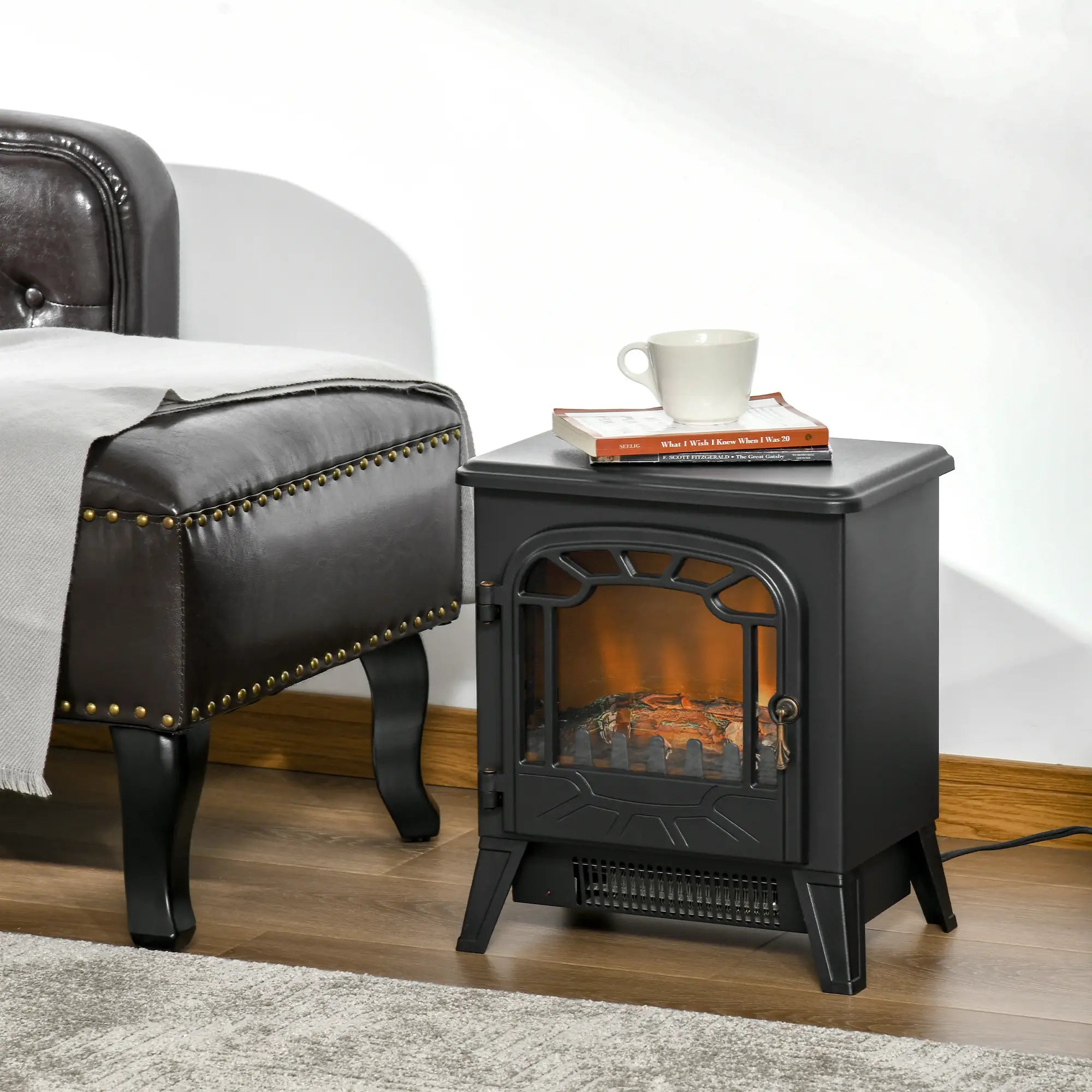 Freestanding Electric Fireplace Stove Heater, Realistic Flame, Overheat Protection, 750W/1500W, Black Electric Fireplaces at Gallery Canada