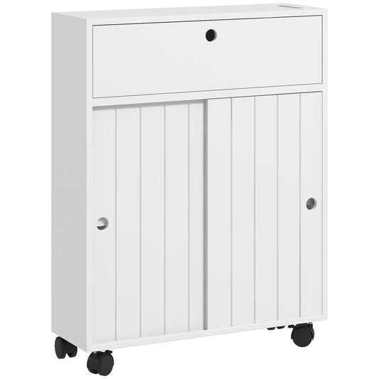 Bathroom Storage Cabinet, 20.5" x 6.75" x 26.5", Rolling Wheels, White Bathroom Cabinets White at Gallery Canada
