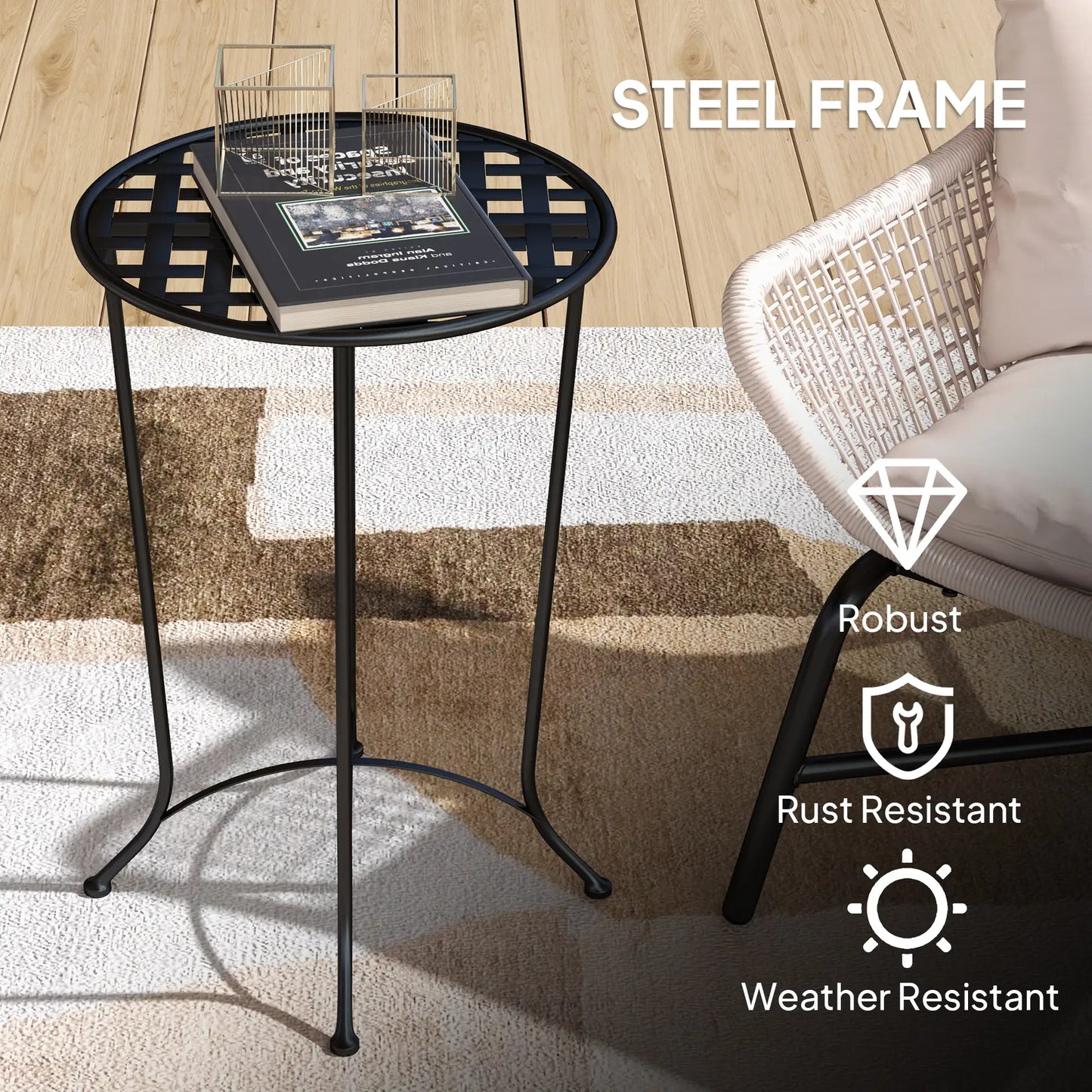 16" Round Outdoor Table, Metal Side Table, Black Patio Dinning Tables at Gallery Canada
