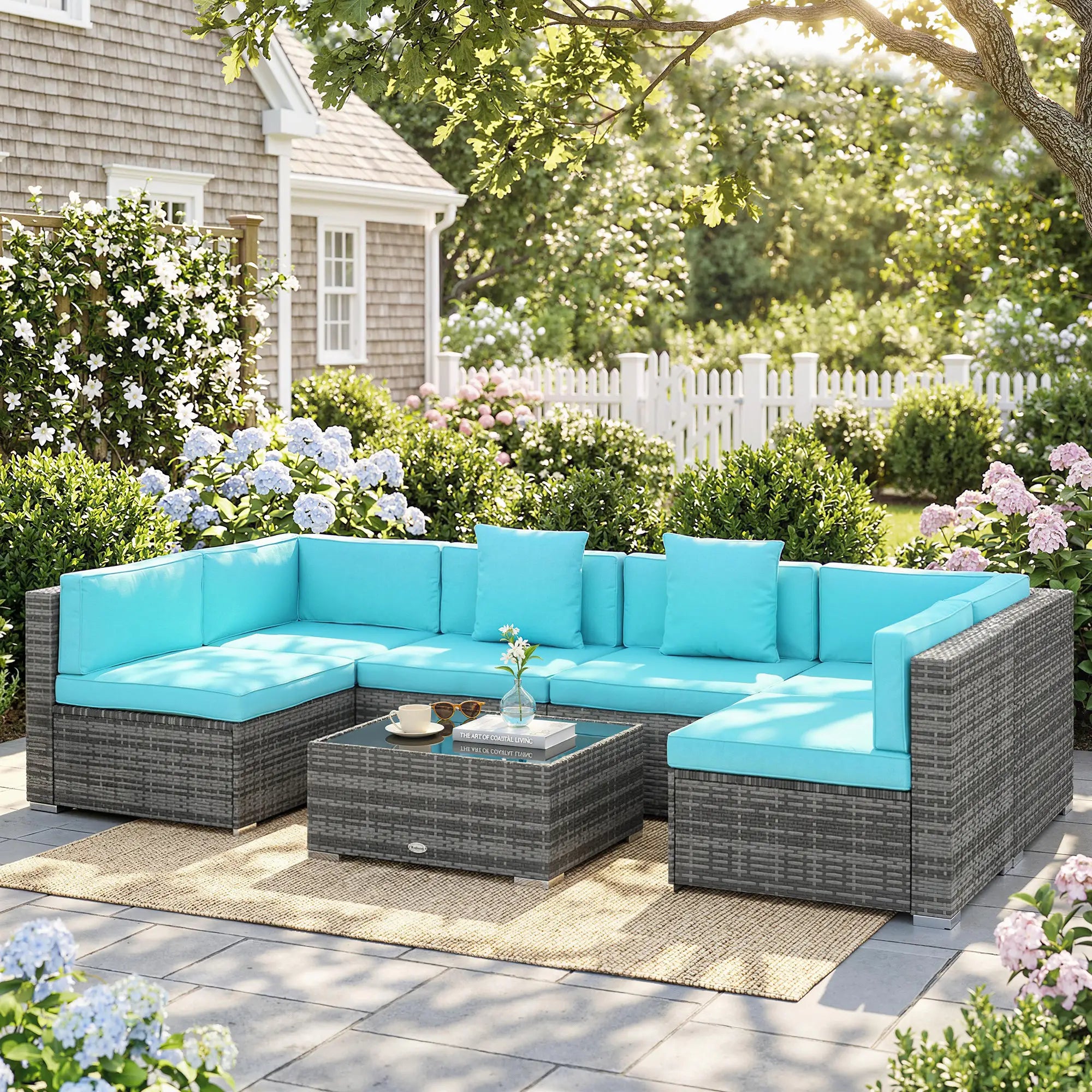 7 Piece Patio Furniture Set, PE Rattan Outdoor Conversation Set with Sectional Sofa Patio Furniture Sets at Gallery Canada