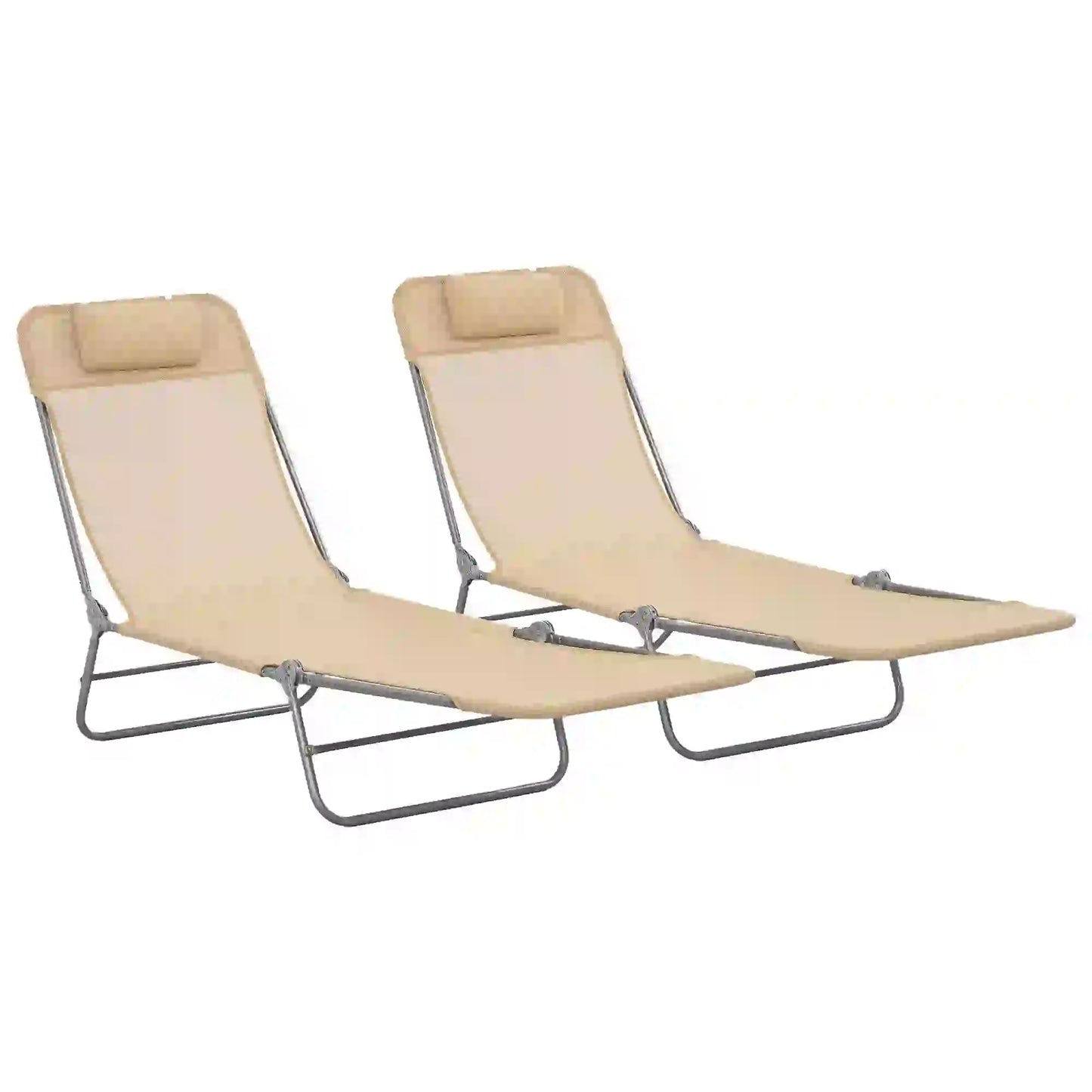 Folding Outdoor Lounge Chair Set, 2 Reclining Tanning Chairs, 5-Position Adjustable Backrest, Brown Lounger Chairs at Gallery Canada