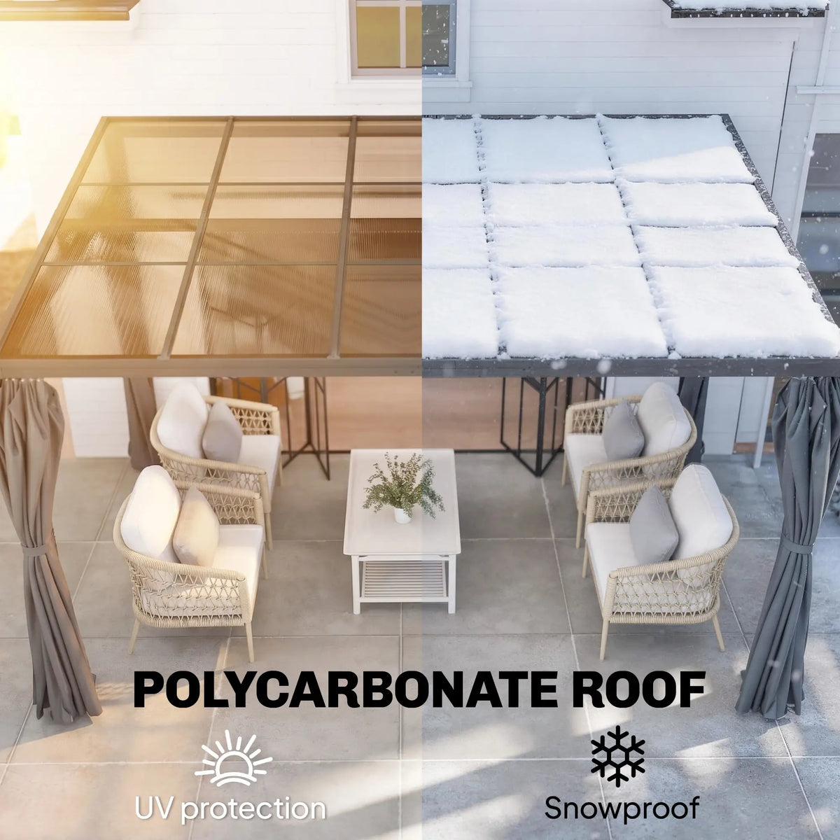 10' X 13' Outdoor Hardtop Pergola, UV Protection With Curtains Pergolas at Gallery Canada