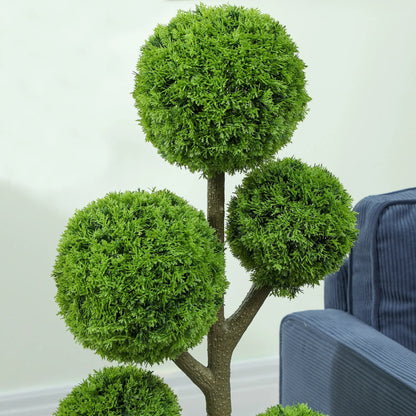 43.3" Artificial Ball Cypress Topiary Tree, Indoor Outdoor Plant In Pot, Green Artificial Trees at Gallery Canada