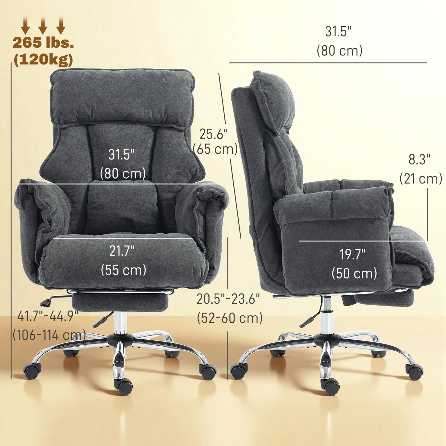 Computer Office Chair with Footrest, Adjustable Backrest, Dark Grey