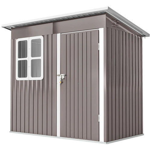 7' x 4' Galvanised Steel Outdoor Storage Shed, Garden Shed With Window, Lockable Door, Air Vents, Warm Grey