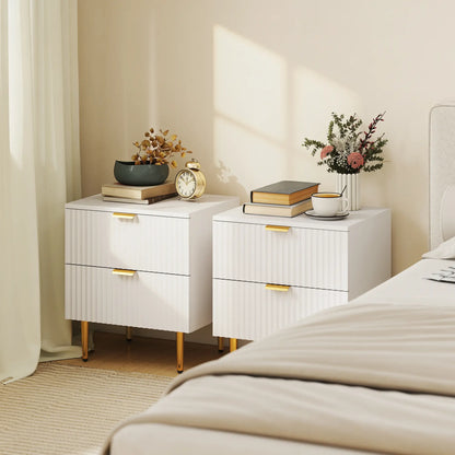 Modern Nightstand With 2 Drawers, Metal Legs For Bedroom, White Bedside Tables at Gallery Canada