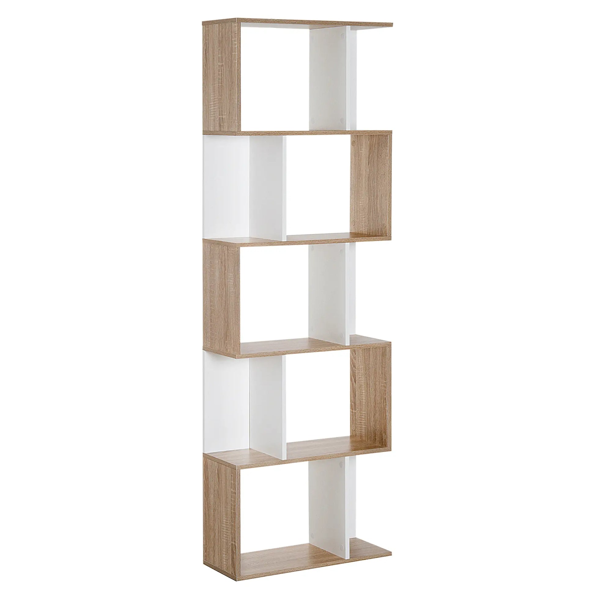 5-Tier Geometric Bookcase, Modern Room Divider, White Display Bookshelves White at Gallery Canada