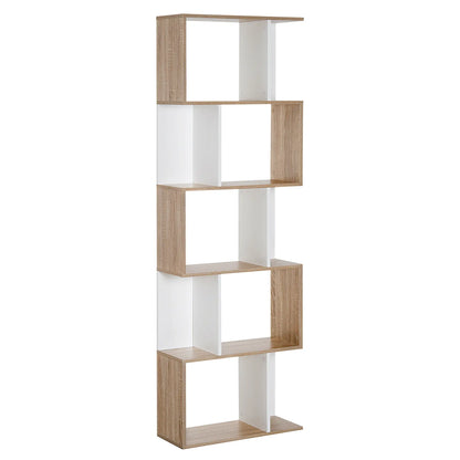 5-Tier Geometric Bookcase, Modern Room Divider, White Display Bookshelves White at Gallery Canada
