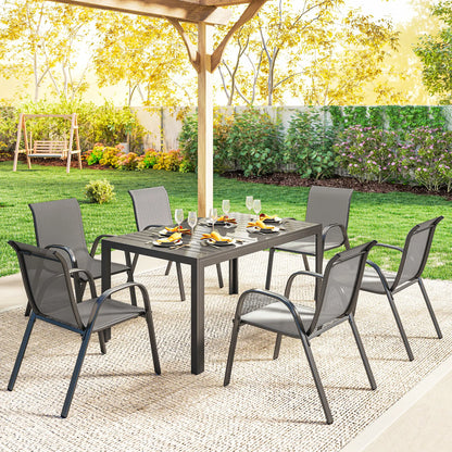 7-Piece Outdoor Dining Set, Rectangular Table, Stackable Chairs, Light Grey Outdoor Dining Sets at Gallery Canada