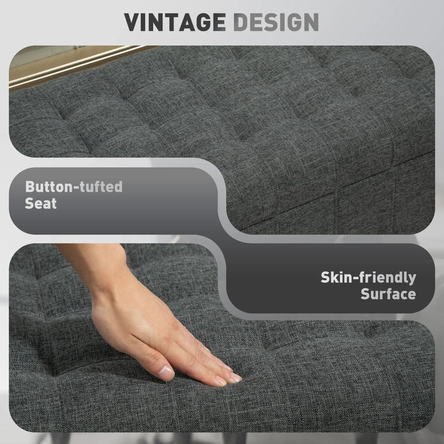 Linen Storage Ottoman, Button Tufted Bench for Bedroom, Grey Storage Ottomans & Benches at Gallery Canada