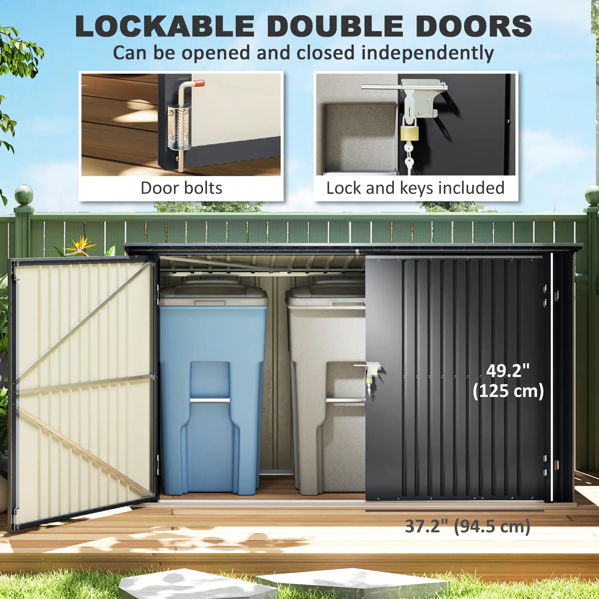 7.6 x 3.4ft Outdoor Storage Shed, Triple Bin Organizer, Lockable Doors Sheds at Gallery Canada
