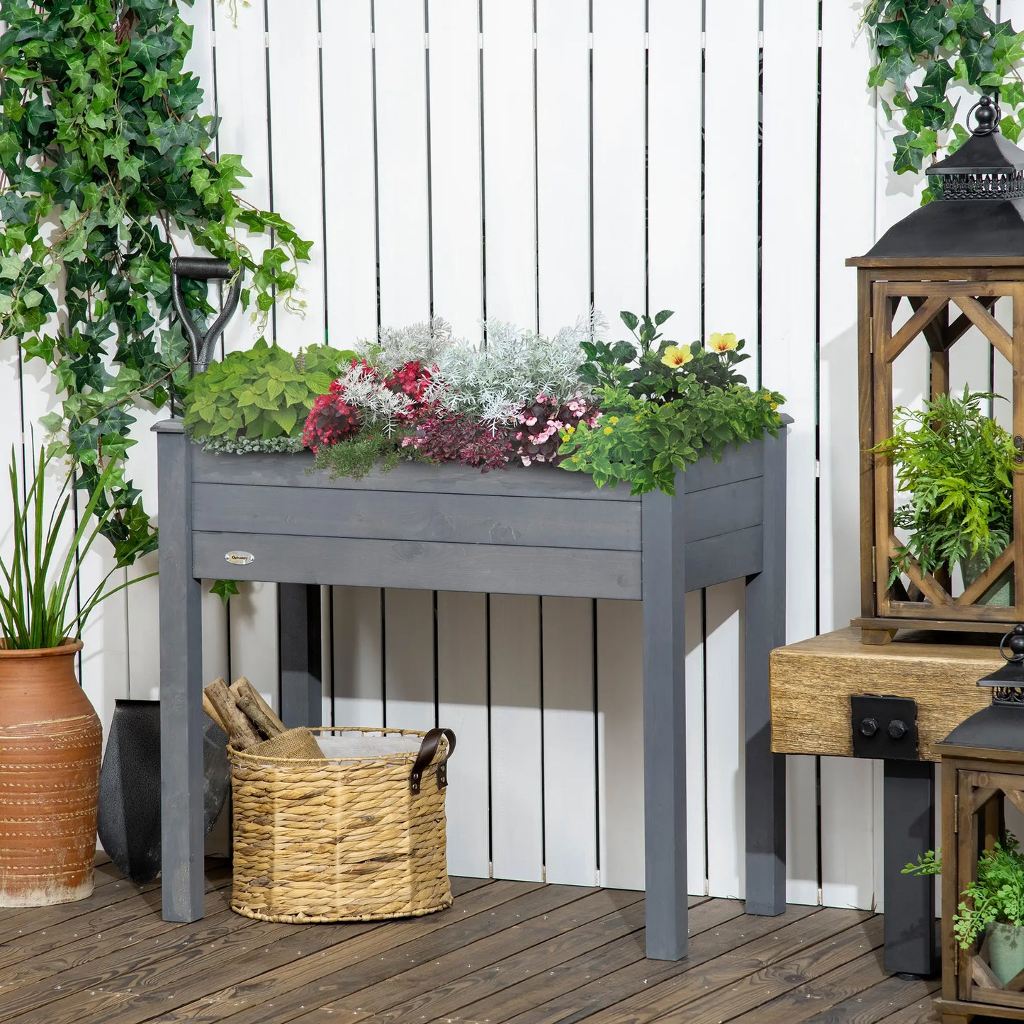 34"x18"x30" Wooden Raised Garden Bed, Elevated Planter Box with Legs, Dark Grey Raised Garden Beds at Gallery Canada