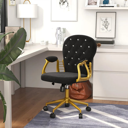 Velvet Office Desk Chair, Button Tufted, Swivel Wheels, Adjustable Height, Black Task Chairs at Gallery Canada