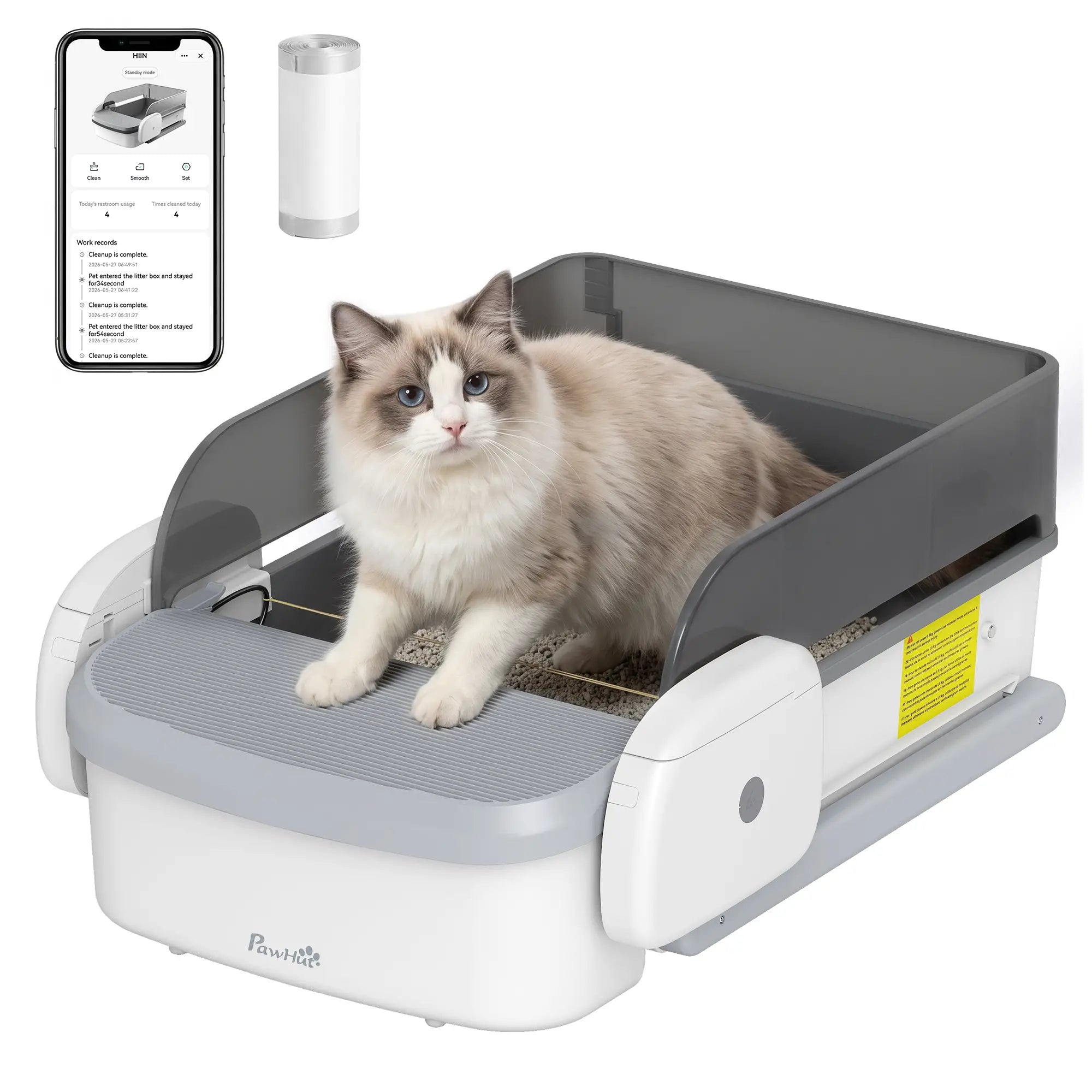 Automatic Cat Litter Box, Self Cleaning, App Control, Open Top, Grey Cat Litter Box Enclosures at Gallery Canada