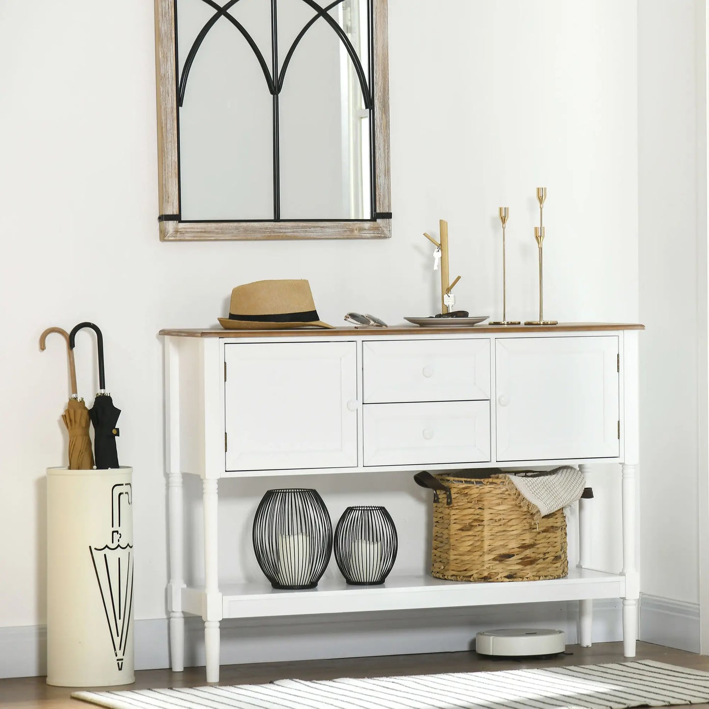 Vintage Console Table, 2 Drawers and Cabinets, Retro Sofa Table, White Console Tables at Gallery Canada
